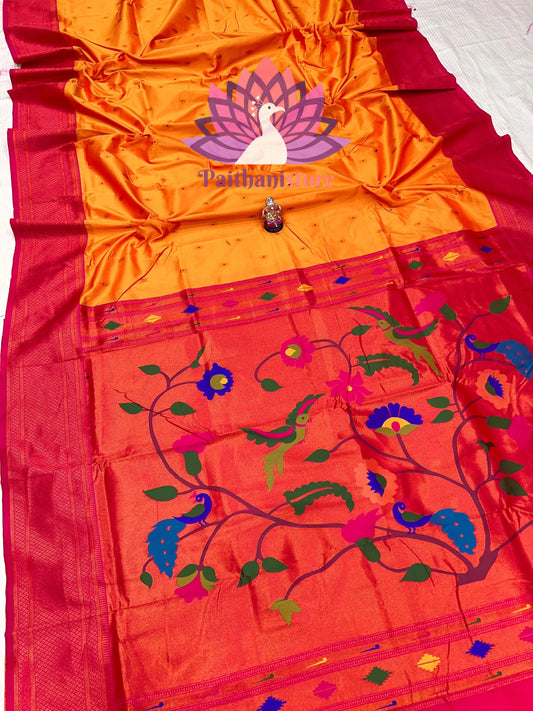 Luxurious Kadiyal Paithani Saree with Parrot Pallu and All-Over Meena Butti