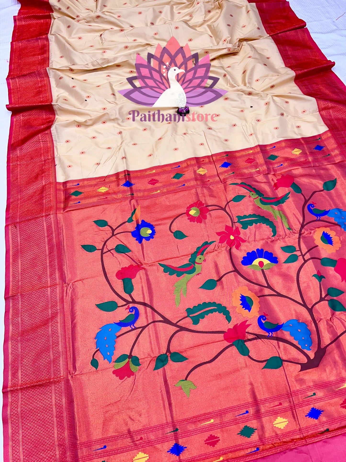 Luxurious Kadiyal Paithani Saree with Parrot Pallu and All-Over Meena Butti