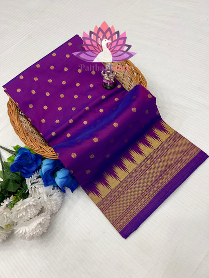 Elegant Irkal Paithani Saree with All-Over Zari Butti in Semi-Silk