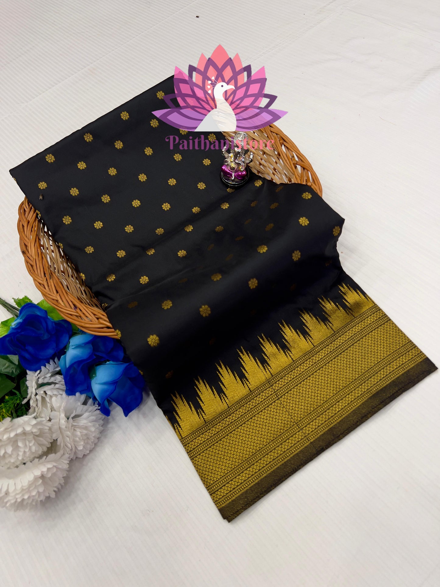 Elegant Irkal Paithani Saree with All-Over Zari Butti in Semi-Silk