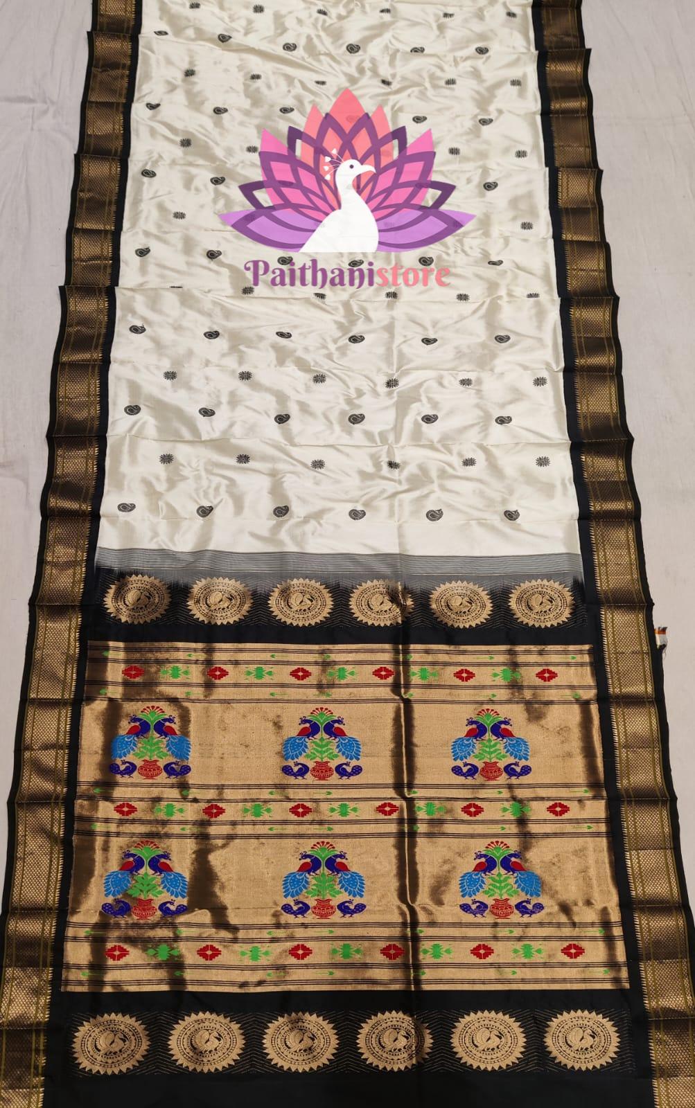 White With Black Maharani Kadiyal Paithani Saree