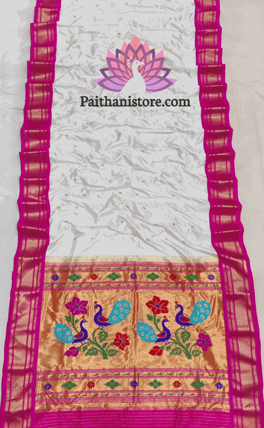 Latest Collection of White Kadiyal Paithani Sarees