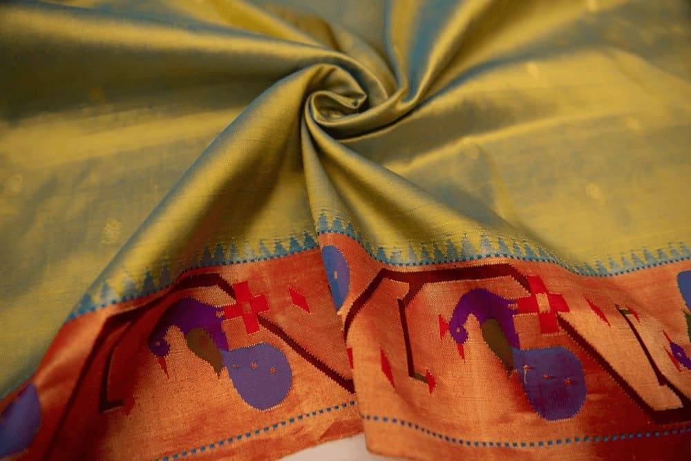 Satin Wedding Wear Paithani Silk Sarees broket saree big border motif  paithani, 6.3 m (with blouse piece), Hand Made at best price in Yeola