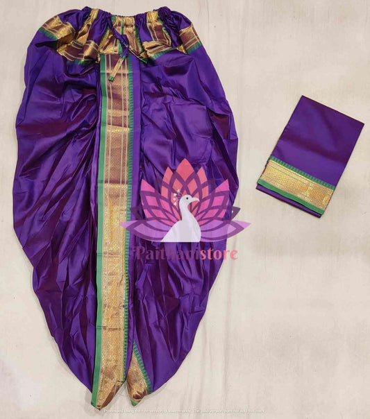 Ready to Wear Plain Silk Purple Dhoti For Men