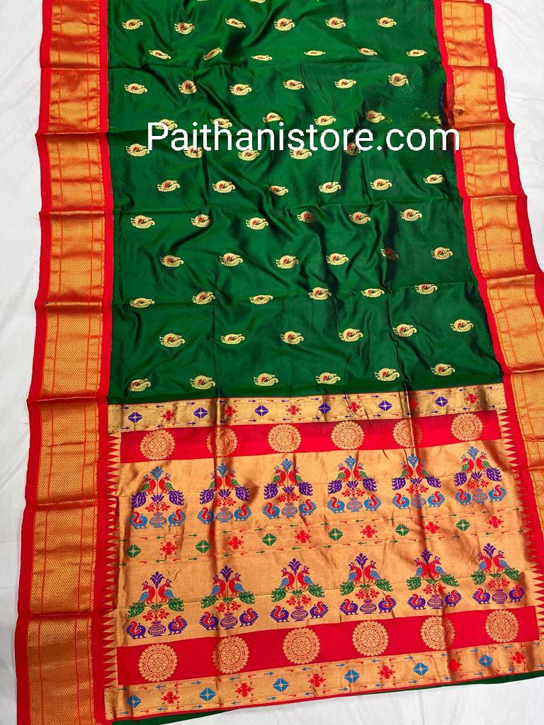 Royal Green Pure Silk Paithani Saree — Front View