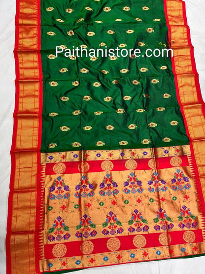 Royal Green Pure Silk Paithani Saree — Front View