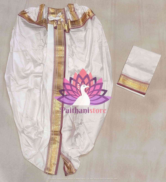 Ready to Wear Plain Silk White Dhoti For Men