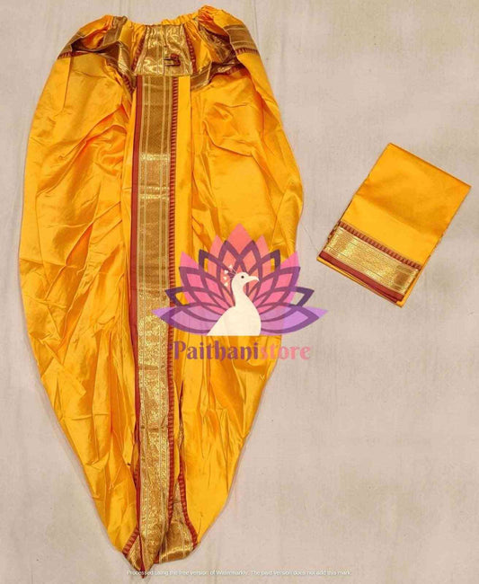 Ready to Wear Plain Silk Yellow Dhoti For Men