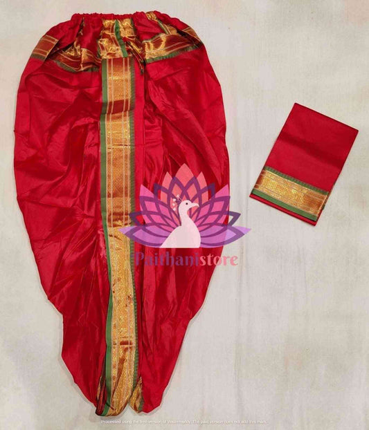 Ready to Wear Plain Silk Red Dhoti For Men