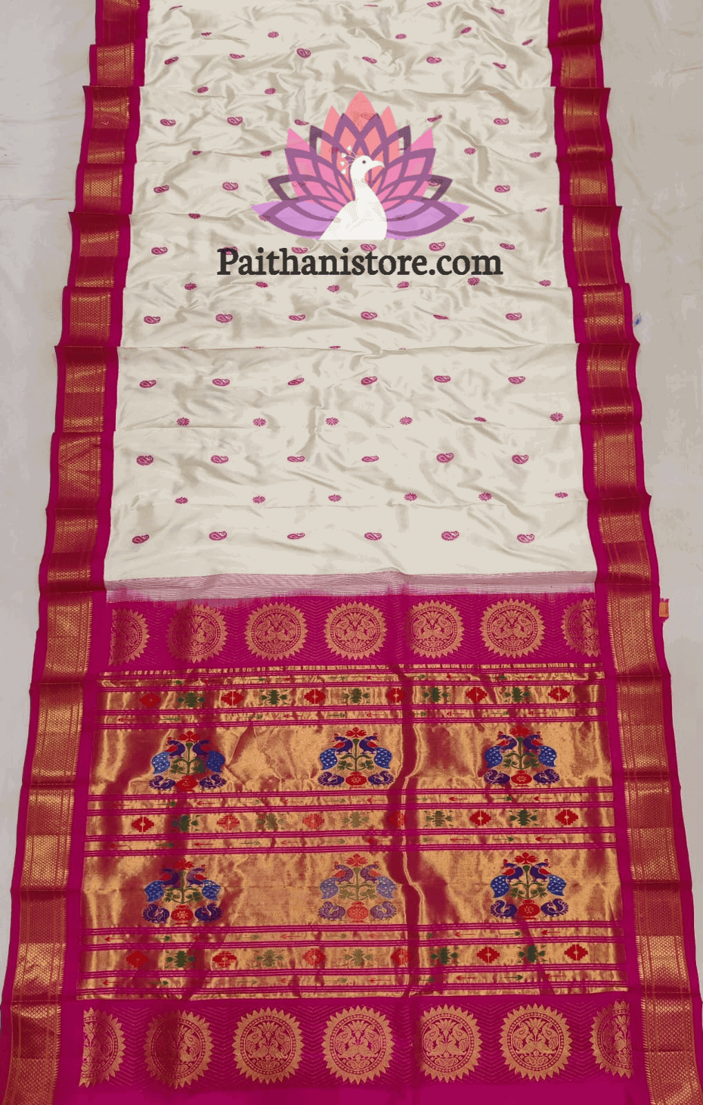 White Maharani Paithani Sarees