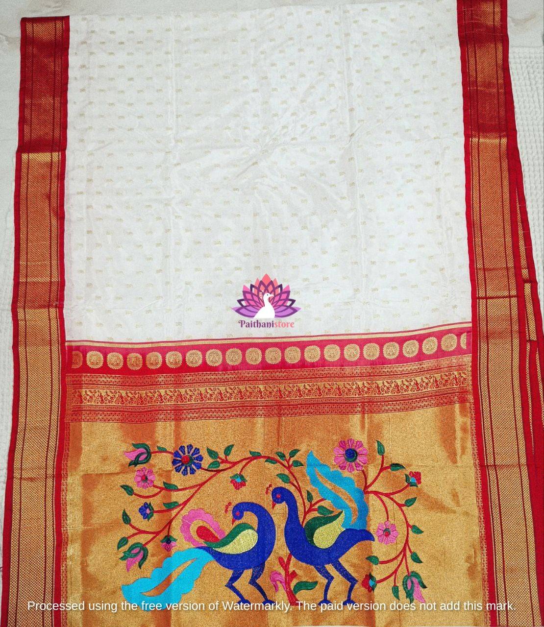 White Semi Silk Paithani - Paithanistore