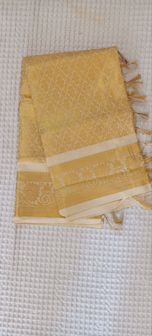 Cream Paithani Shela with gold sunflower-floral scroll pallu