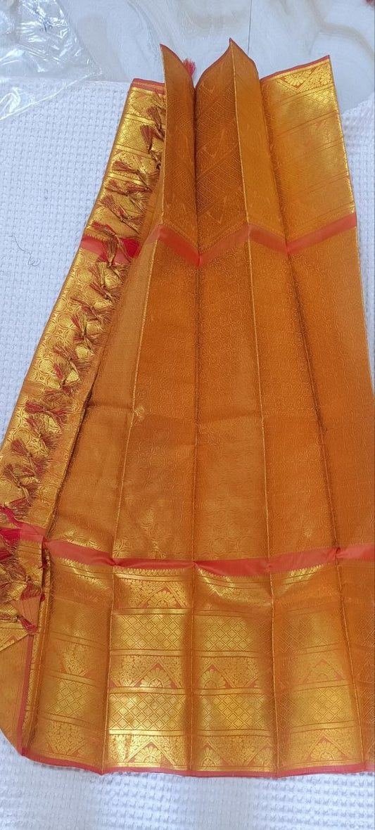 Golden Orange Paithani Shela with wide gold temple-arch pallu