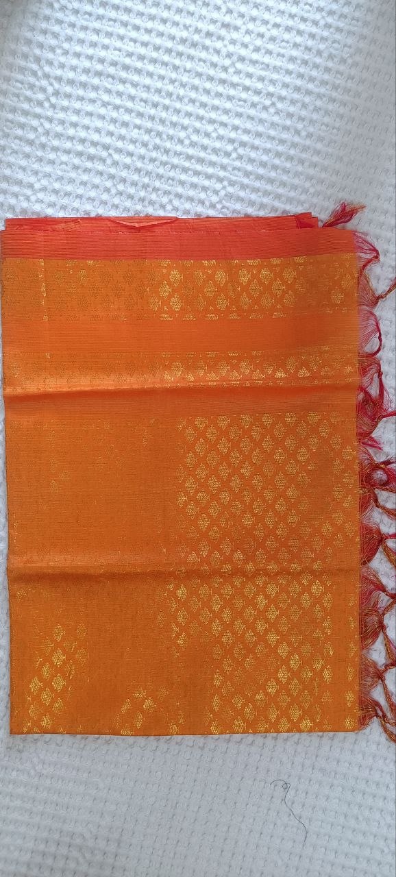 Orange Paithani Shela with gold diamond-dot weave for traditional wear