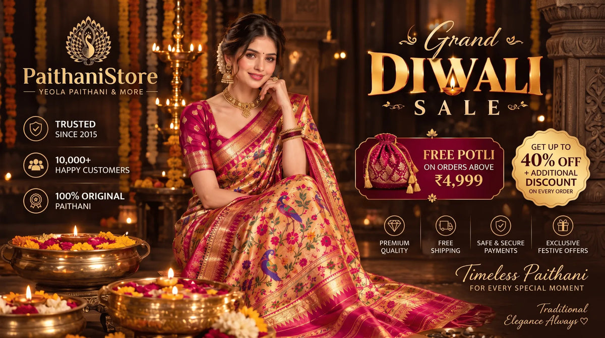 Grand Diwali Sale at Paithanistore: Paithani sarees with a free potli on orders above Rs 4,999