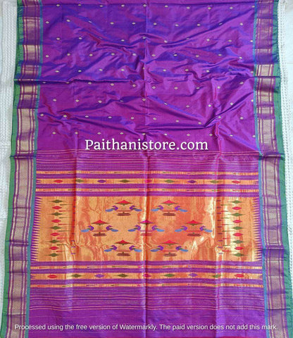 Purple Pure Silk Handloom Double Pallu Paithani Saree - Pure Silk Paithani - Just Rs. 13999! Shop now at Paithanistore