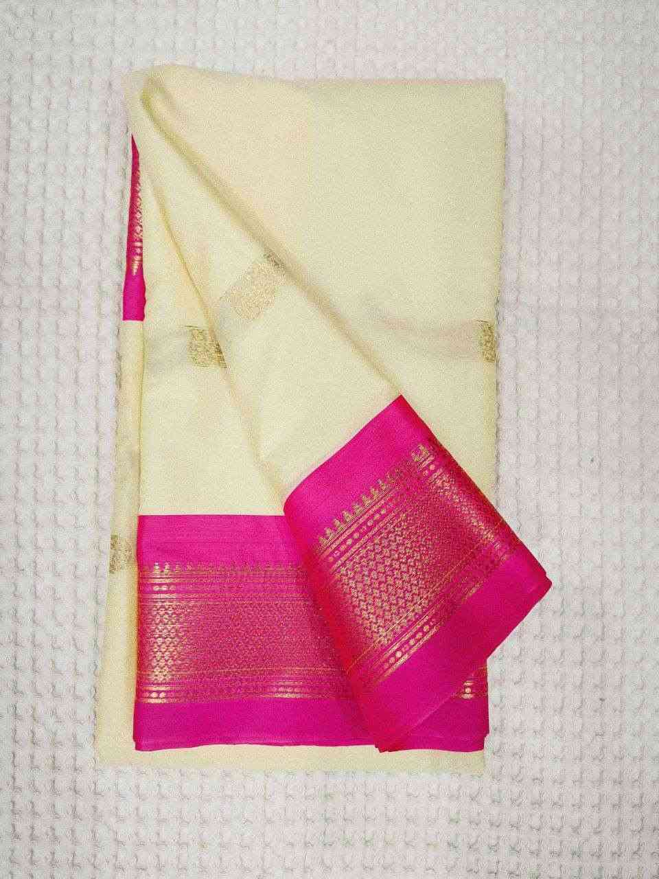 Off-White with Pink Sico Sarees Online