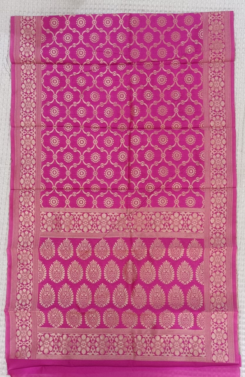 Rani Pink Paithani Shela with gold medallion trellis weave for traditional wear