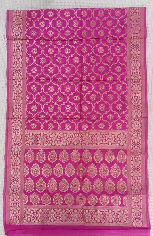 Rani Pink Paithani Shela with gold medallion trellis weave for traditional wear
