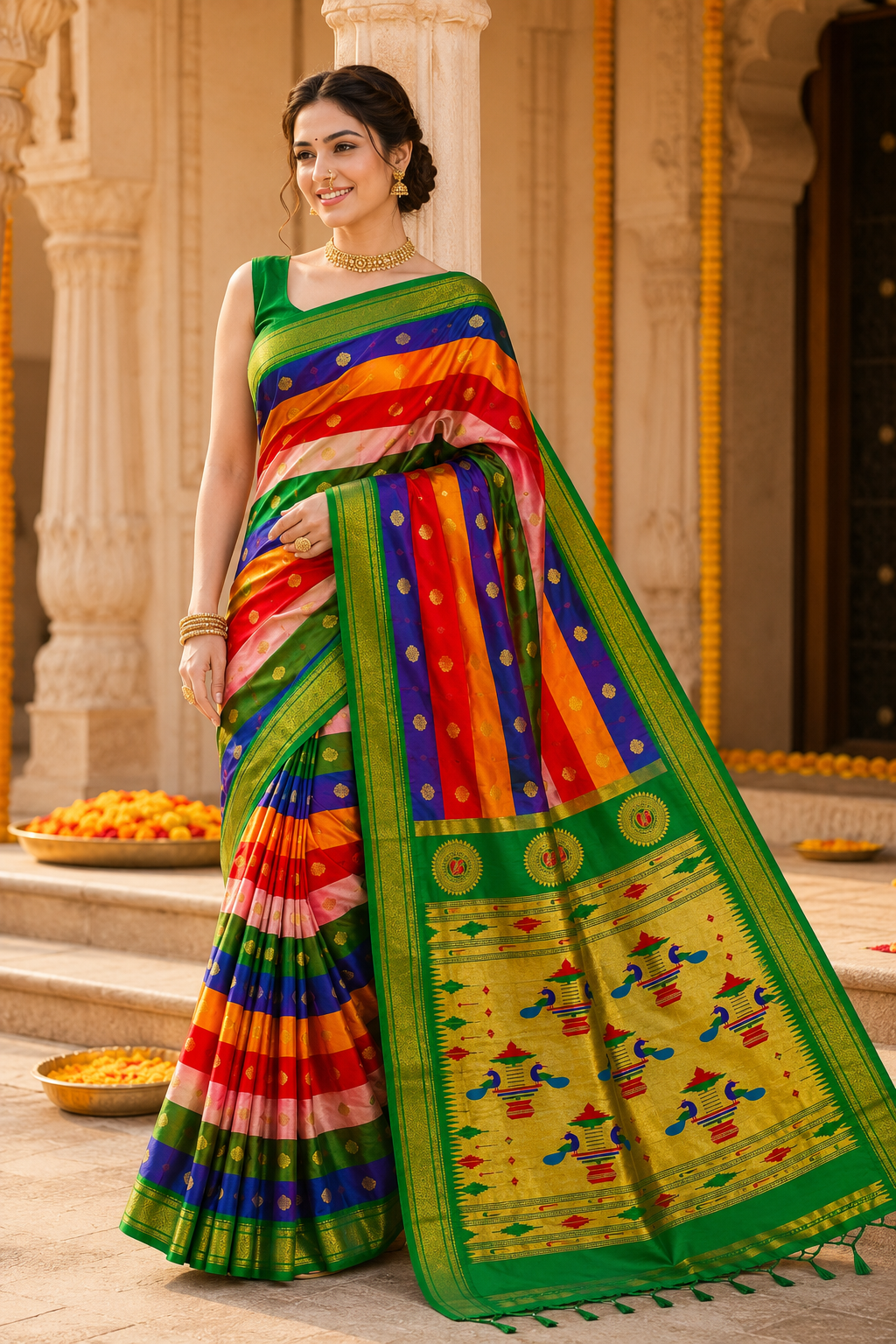 Indradhanush Kadiyal Paithani Saree