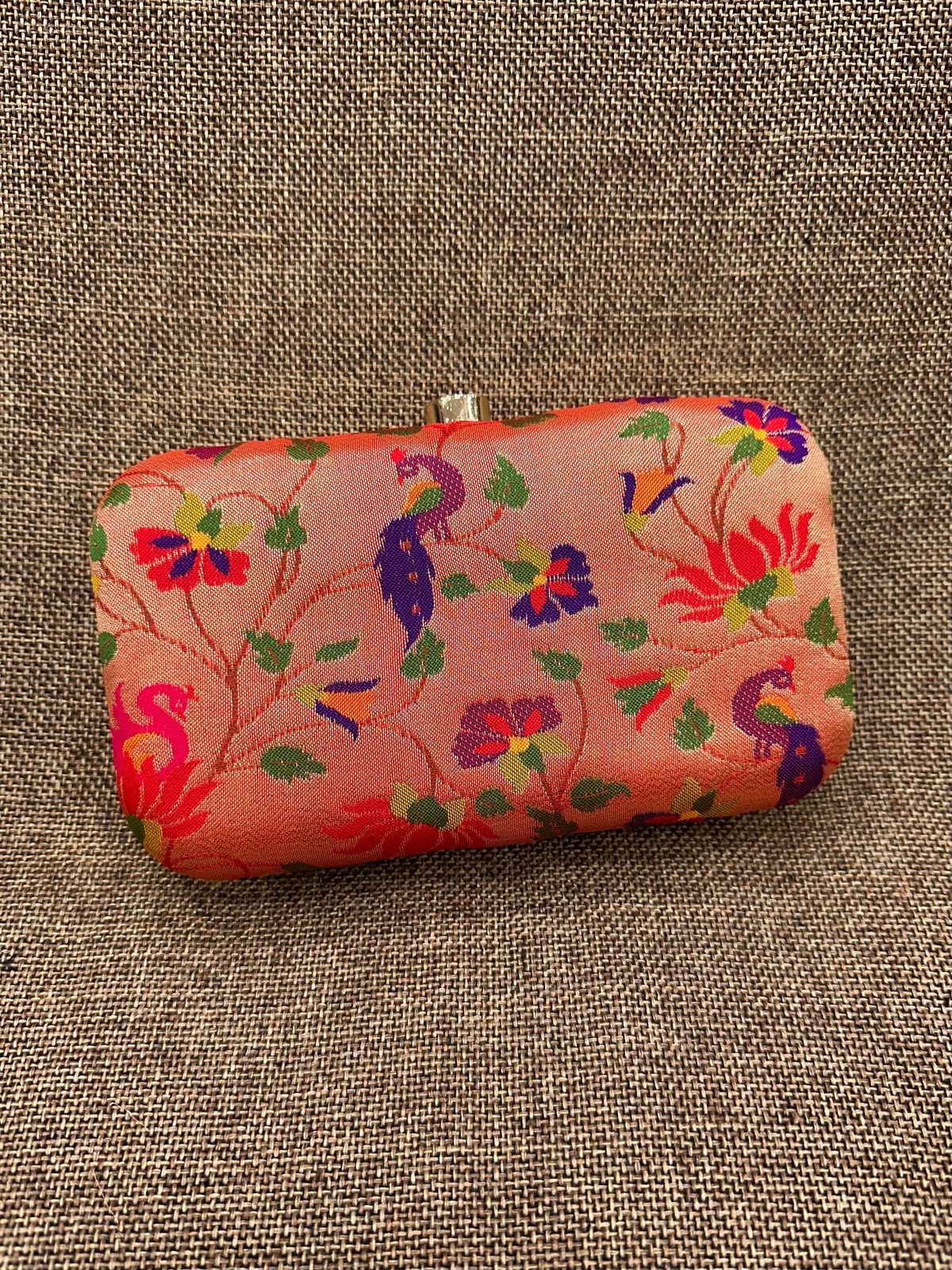 Allover Paithani Silk Clutch Purse with Golden Chain