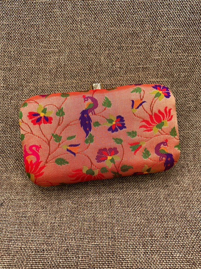 Allover Paithani Silk Clutch Purse with Golden Chain