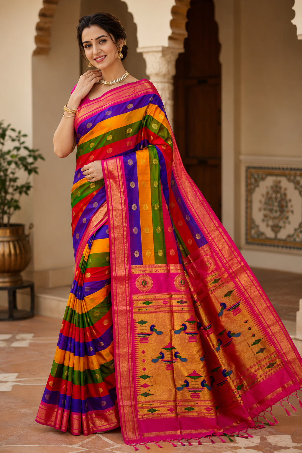 Indradhanush Kadiyal Paithani Saree