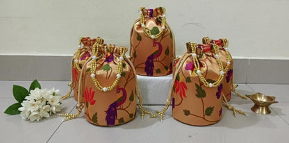 Paithani Potli Bag - Elegant Traditional Handcrafted Design — Front View