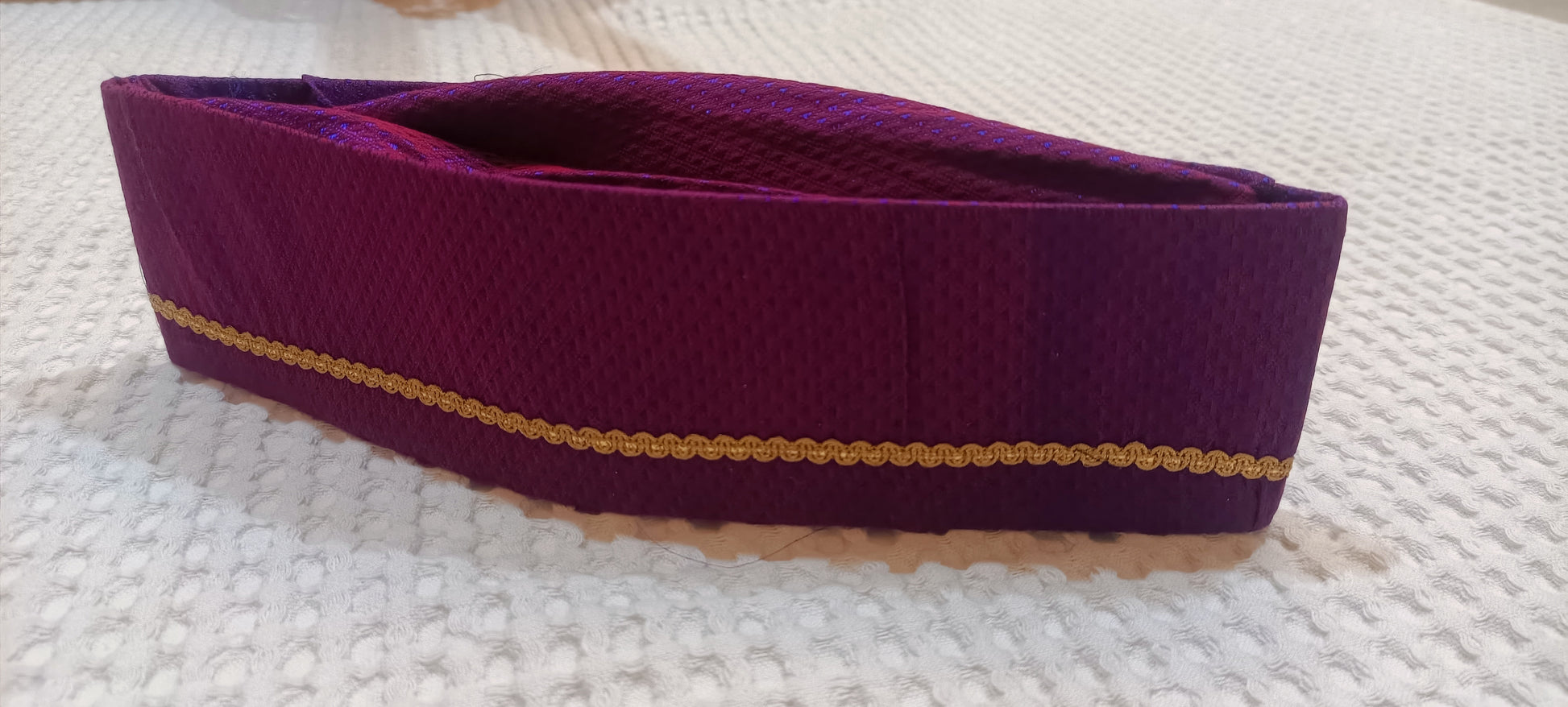 Wine Purple Royal Paithani Topi — Side Angle