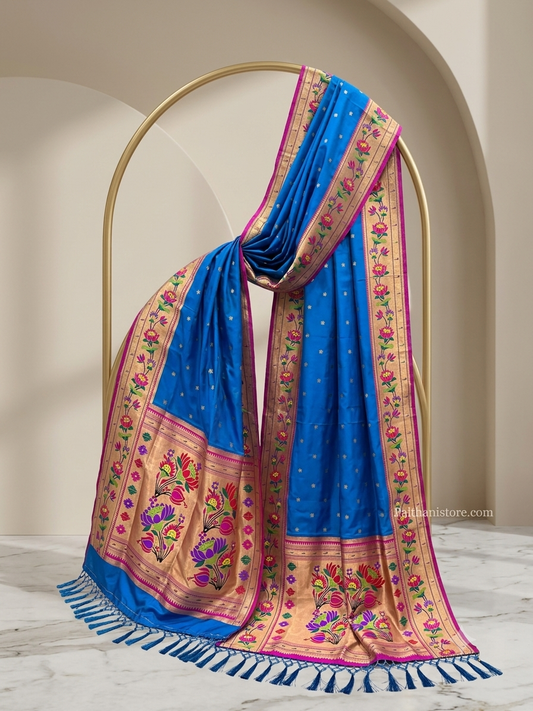 Premium Paithani Dupatta with Zari and Embroidered Lotus (2.5 Mts)