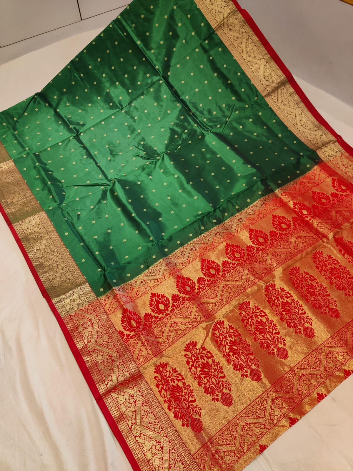 9 Wari nine yard semi Kanjivaram silk blend saree with all-over butta (view 4)