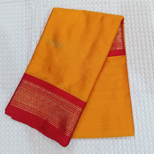 Mango-Red Sico Paithani Saree - Silk Cotton