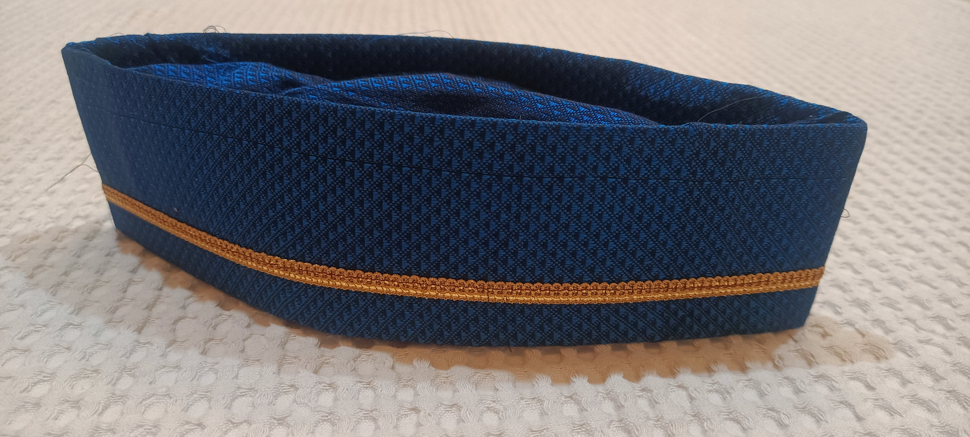 Peacock Blue Silk Paithani Topi — Side Angle