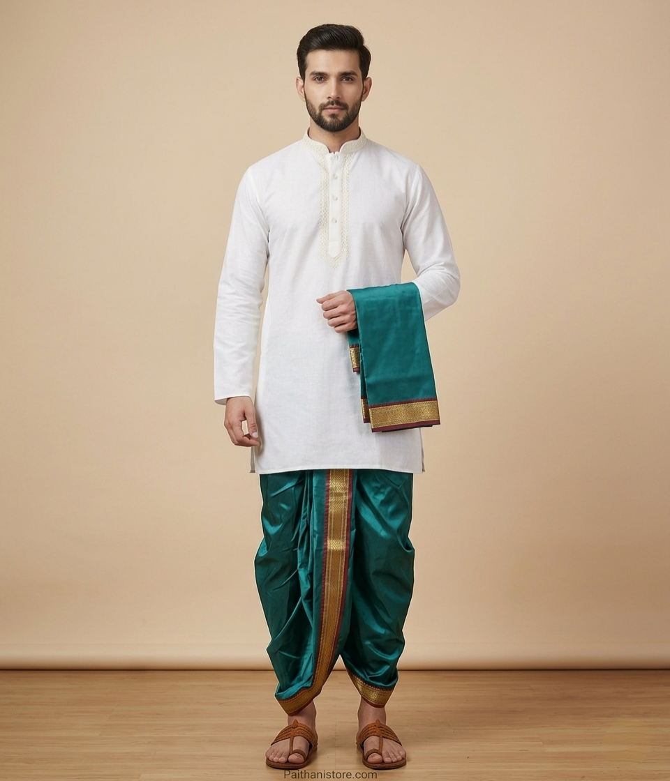 Dhoti Set For Men - Traditional Men's Dhoti for Wedding & Pooja | Paithanistore