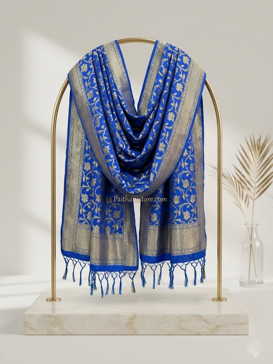 Blue Designer Nauvari Shela For Wedding - Handwoven Paithani Shela Dupatta for Bride | Paithanistore