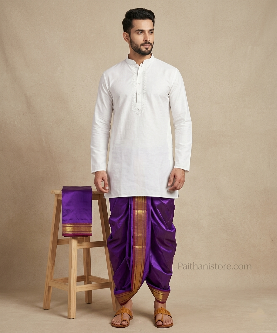 Men Dhoti Online - Traditional Men's Dhoti for Wedding & Pooja | Paithanistore