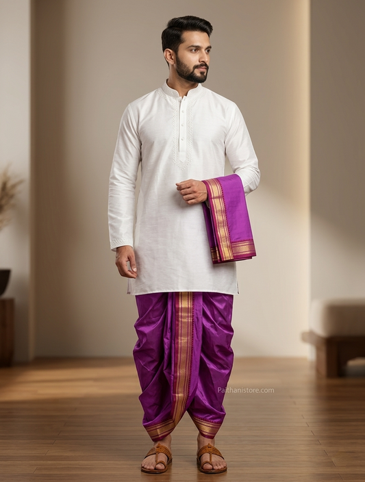 Wedding Men's Dhoti - Traditional Men's Dhoti for Wedding & Pooja | Paithanistore