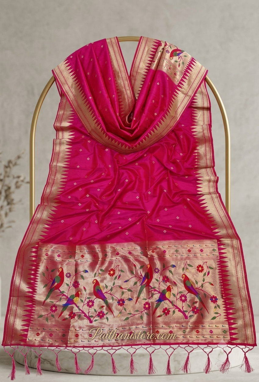 Pink Designer Paithani Silk Dupatta - Muniya Border