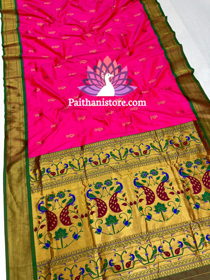Designer Peacock Butti Kadiyal Paithani Saree
