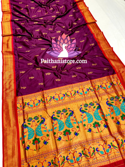 Designer Peacock Butti Kadiyal Paithani Saree