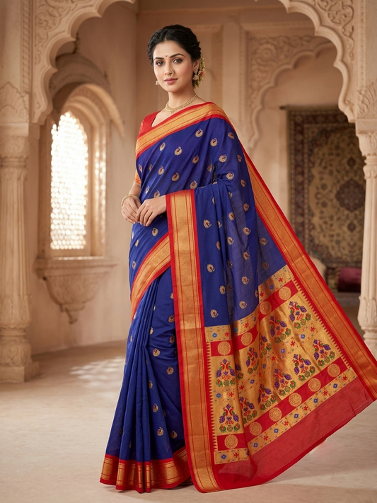 Rich Blue Silk Paithani Saree