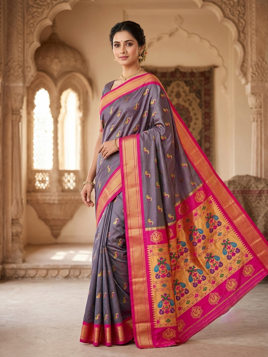 Designer Dual Tone Kadiyal Paithani Silk Saree