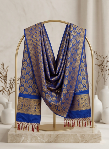 Best Blue Shela For Wedding - Handwoven Paithani Shela Dupatta for Bride | Paithanistore