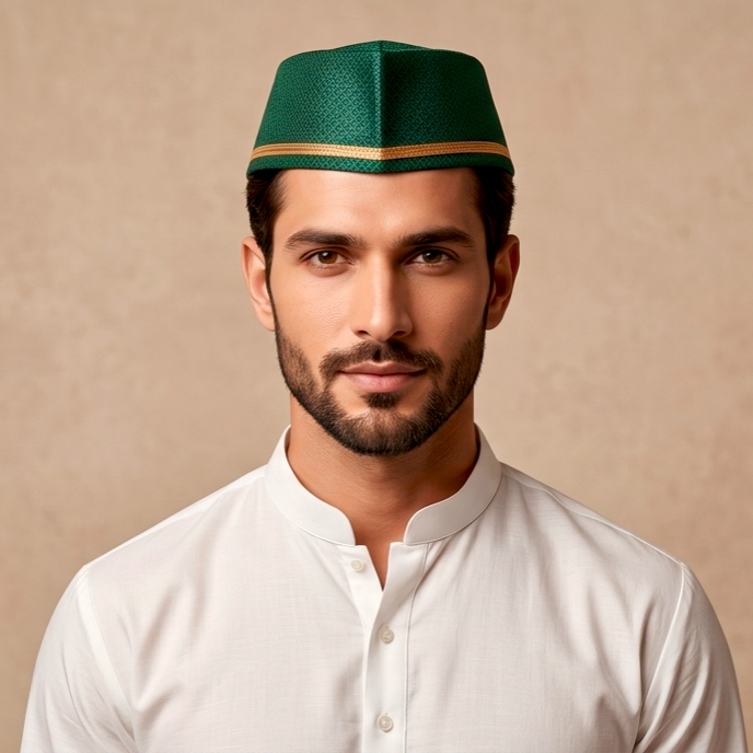 Mustard Yellow Paithani Topi — Front View