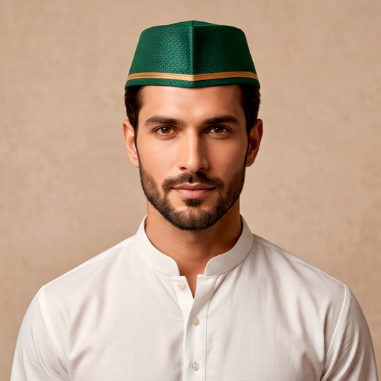 Mustard Yellow Paithani Topi — Front View