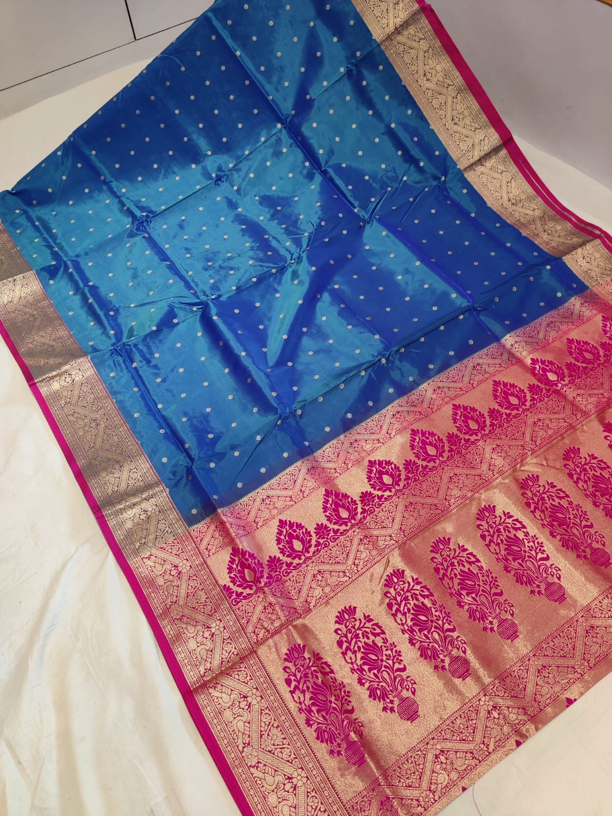 9 Wari nine yard semi Kanjivaram silk blend saree with all-over butta (view 2)