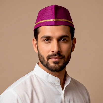 Wine Purple Royal Paithani Topi — Front View