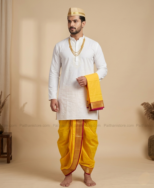 Pooja Men's Dhoti - Traditional Men's Dhoti for Wedding & Pooja | Paithanistore
