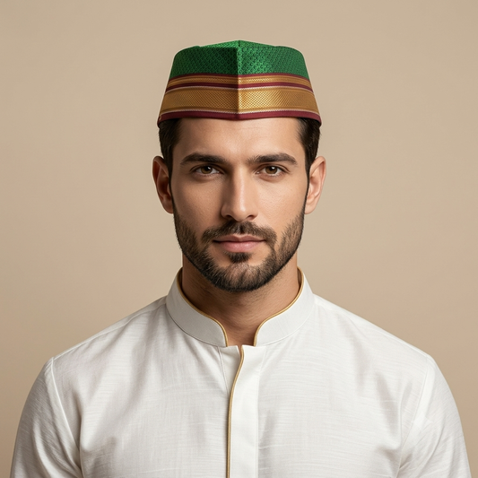 Traditional Paithani cap for men, front view