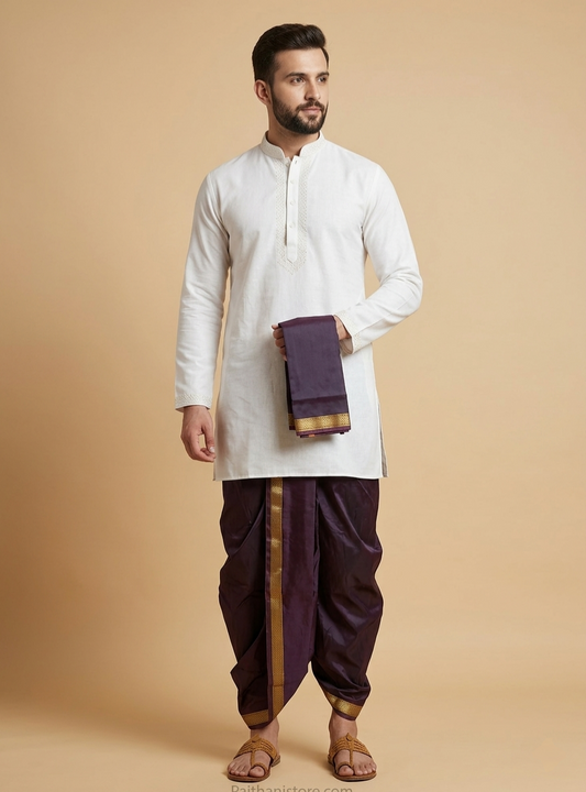 Black Men's Dhoti - Traditional Men's Dhoti for Wedding & Pooja | Paithanistore